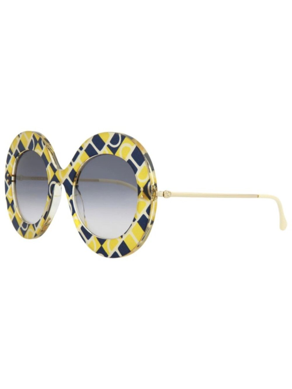 New Gucci Women's Sunglasses Round Oval Acetate Frame Yellow Gold Blue